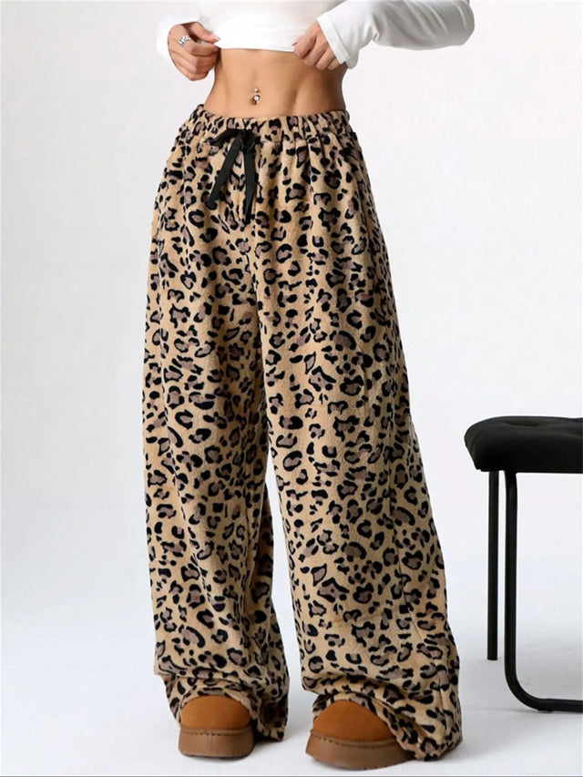 Leopard Wide Leg Plush Pants | Hanalas