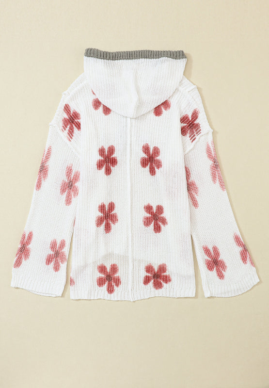 Drawstring Flower Hooded Knit Top | Hanalas