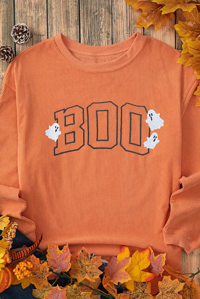 BOO Round Neck Long Sleeve Sweatshirt Trendsi Hanalas