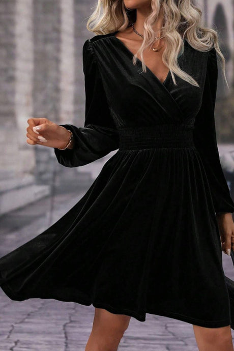 Surplice Long Sleeve Velvet Dress Trendsi Hanalas