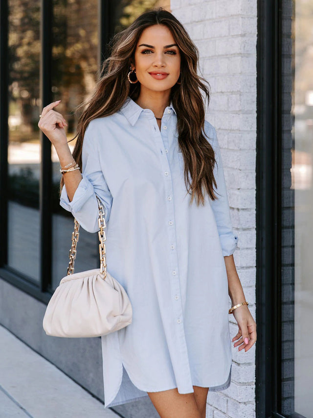 Lovelet Button Up Collared Neck Long Sleeve Shirt Dress