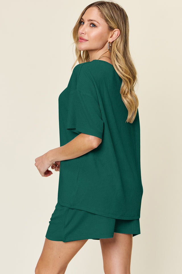 Double Take Basic style Round Neck Solid Set | Hanalas