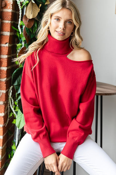 First Love Cut Out Shoulder Turtleneck Sweater | Hanalas