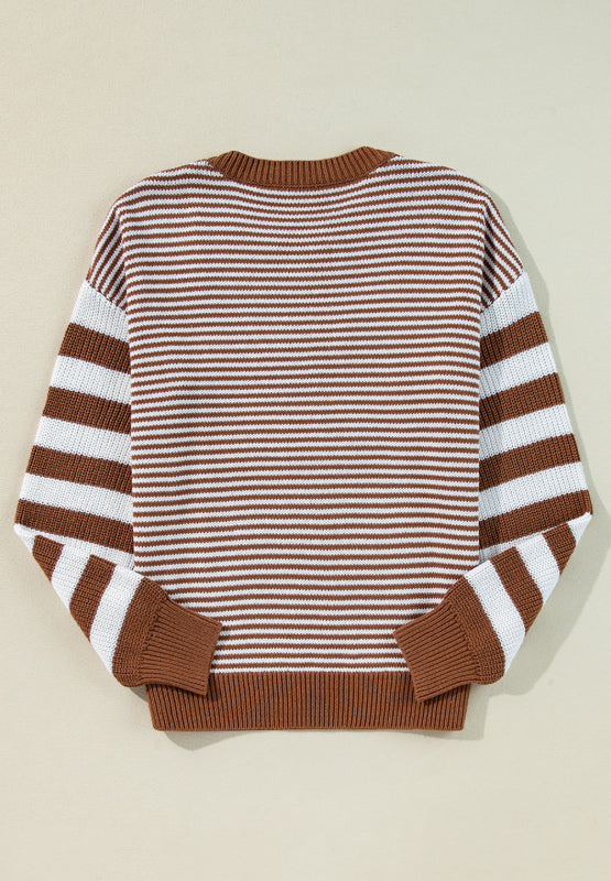 Striped Round Neck Dropped Shoulder Sweater | Hanalas