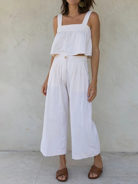 Square Neck Wide Strap Top and Pants Set | Hanalas