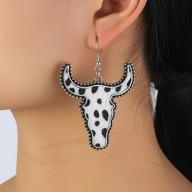 Alloy Animal Print Cow Head Earrings | Hanalas