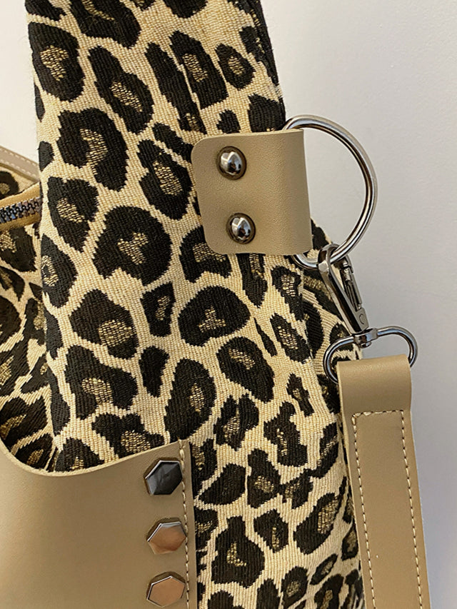 Leopard Polyester Shoulder Bag with Zippers Trendsi Hanalas