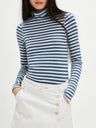 Exposed Seam Striped Turtleneck Long Sleeve T-Shirt | Hanalas