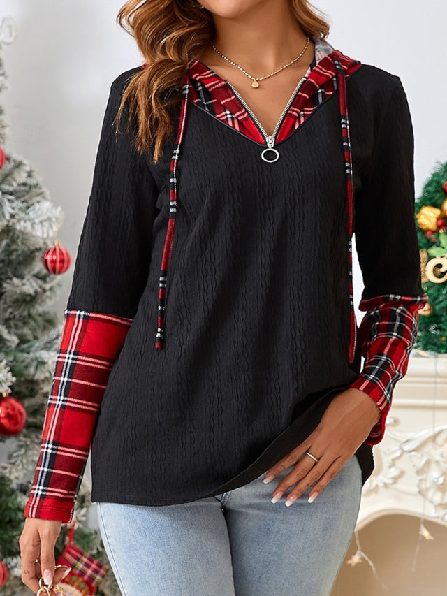 Plaid Quarter Zip Hooded T-Shirt | Hanalas