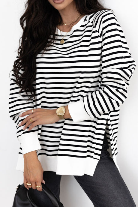 Side Slit Stripe Raglan Sleeve Sweatshirt | Hanalas