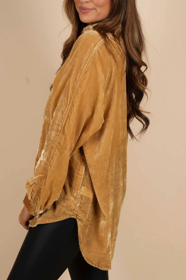 Button Down Loose Fit Velvet Shirt | Hanalas