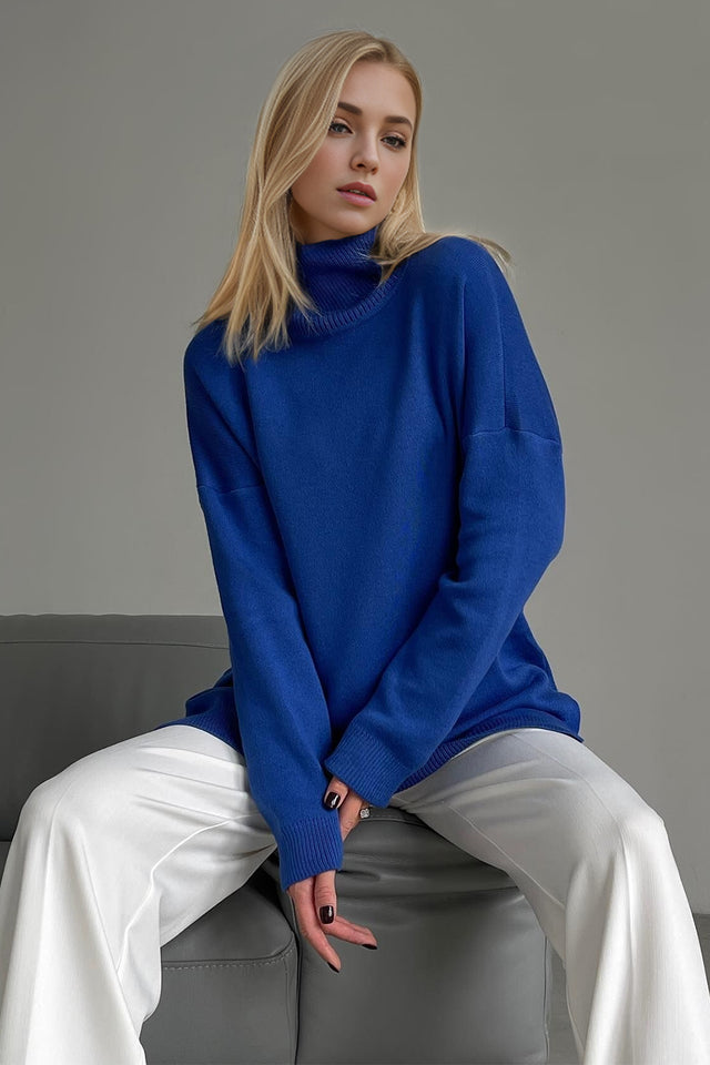 Basic Bae Side Slit Turtleneck Dropped Shoulder Sweater Trendsi Hanalas