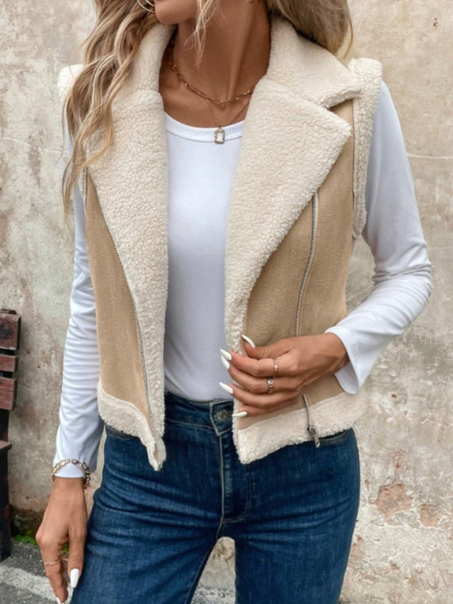 Zip Up Sherpa Vest Coat | Hanalas