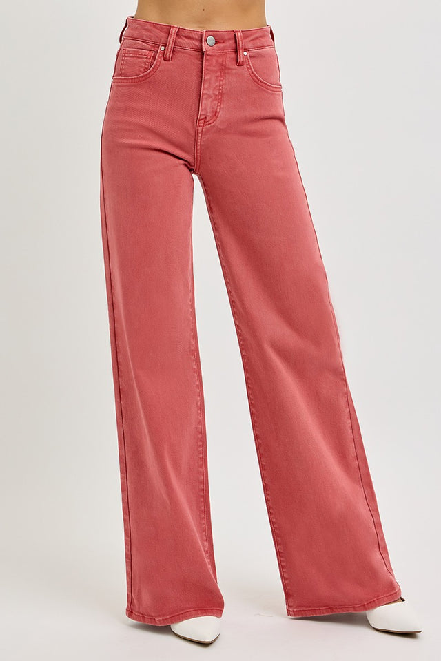 RISEN Full Size High Rise Tummy Control Wide Leg Jeans Trendsi Hanalas