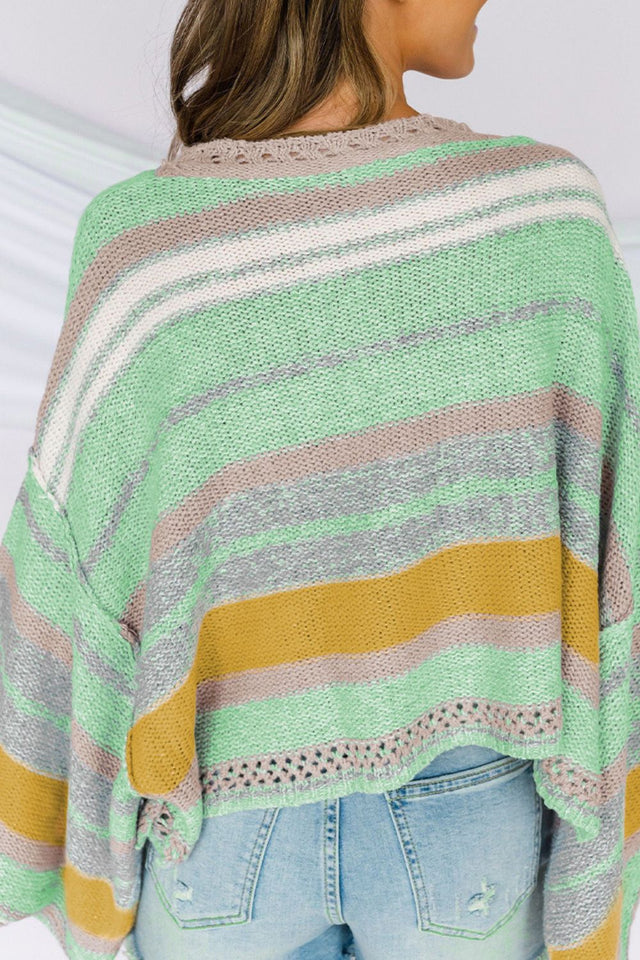 Contrast Striped Boat Neck Dropped Shoulder Sweater | Hanalas