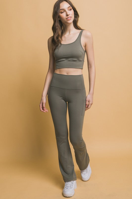 Love Tree High Waist Flare Active Leggings with Side Pockets | Hanalas