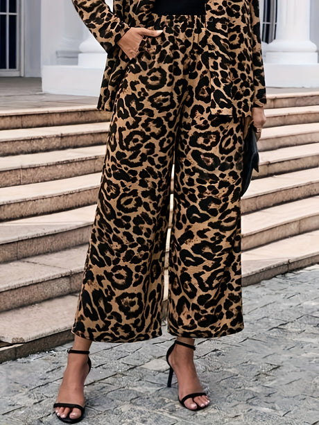 Leopard Wide Leg Elastic Waist Pants | Hanalas