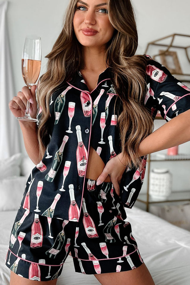 Champagne Print Short Sleeve Top and Shorts Set | Hanalas