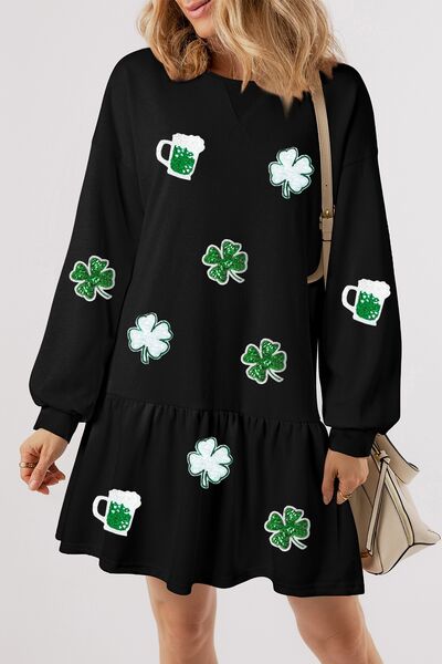 Clover Beer Patched Ruffle Hem Dress | Hanalas