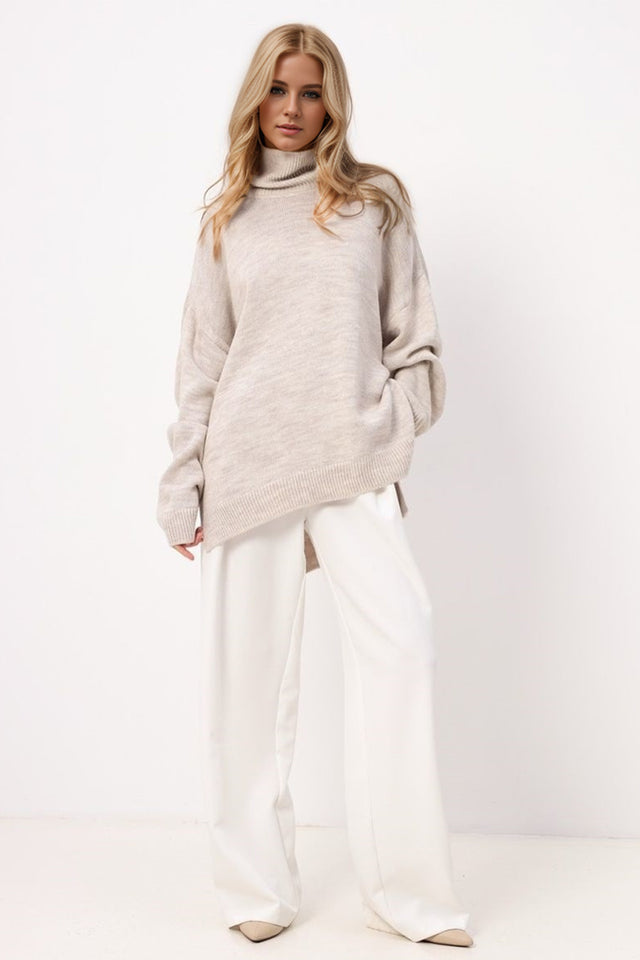 Basic Bae Side Slit Turtleneck Long Sleeve Sweater Trendsi Hanalas