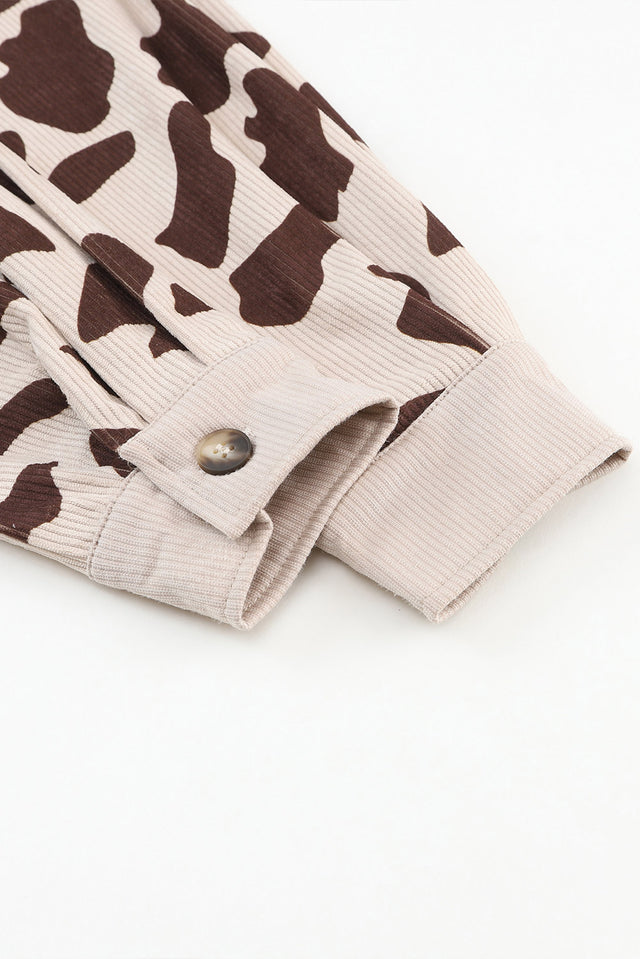 Cow Print Button Up Corduroy Shacket | Hanalas