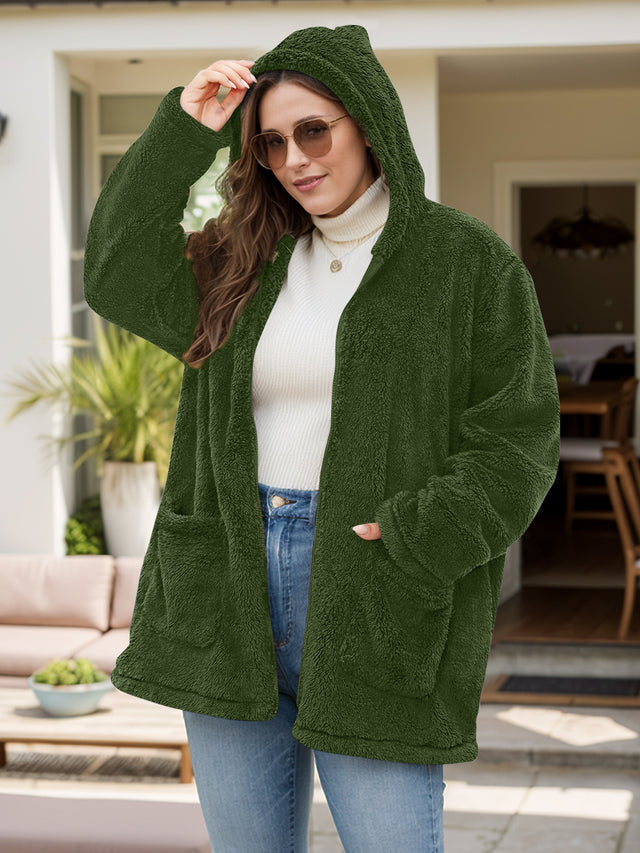 Plus Size Zip Up Long Sleeve Hooded Outerwear Trendsi Hanalas