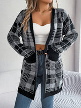 Plaid Open Front Long Sleeve Cardigan