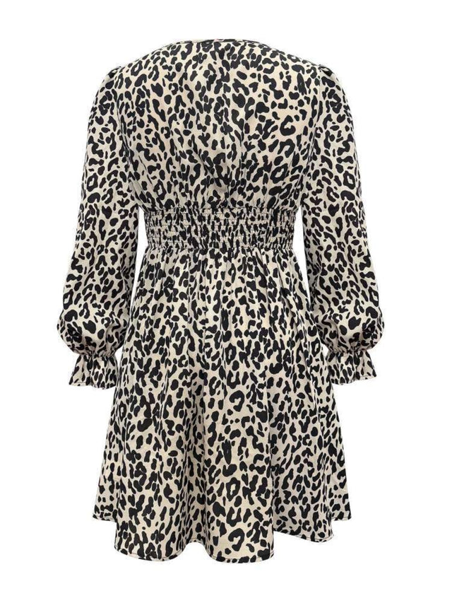 Leopard V-Neck Flounce Sleeve Dress | Hanalas