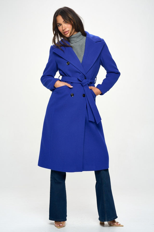 Coalition LA Double-Breasted Longline Coat with Belt | Hanalas