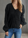 Button Down V-Neck Long Sleeve Cardigan Trendsi Hanalas