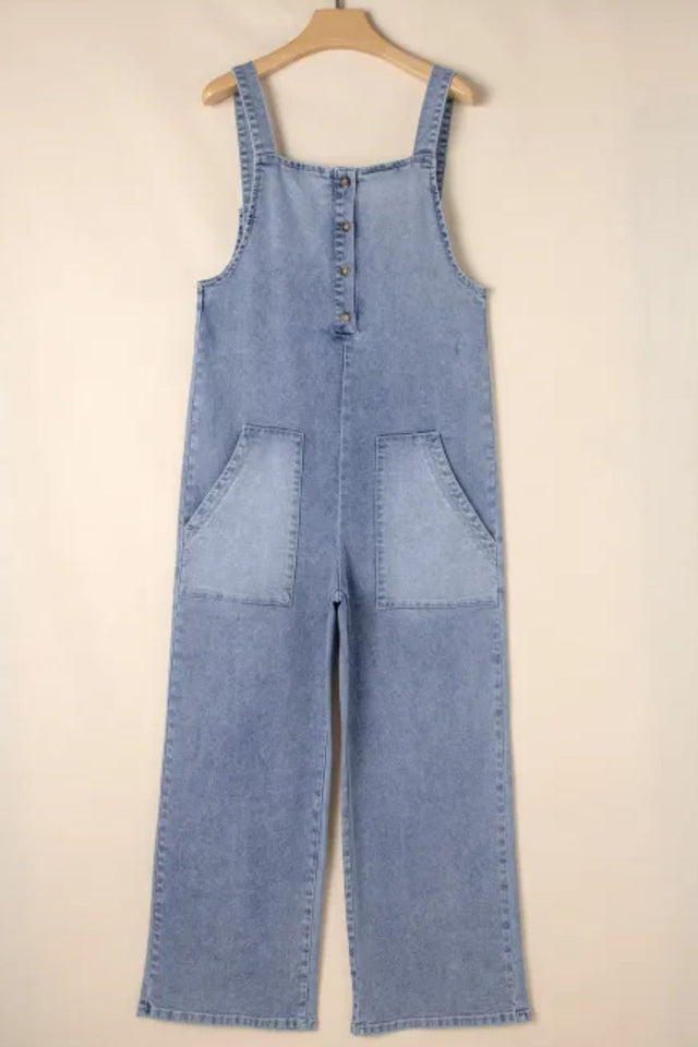 Wide Strap Denim Overalls with Pockets Trendsi Hanalas