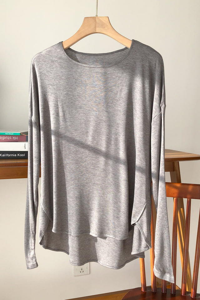 Basic Bae High-Low Long Sleeve T-Shirt Trendsi Hanalas