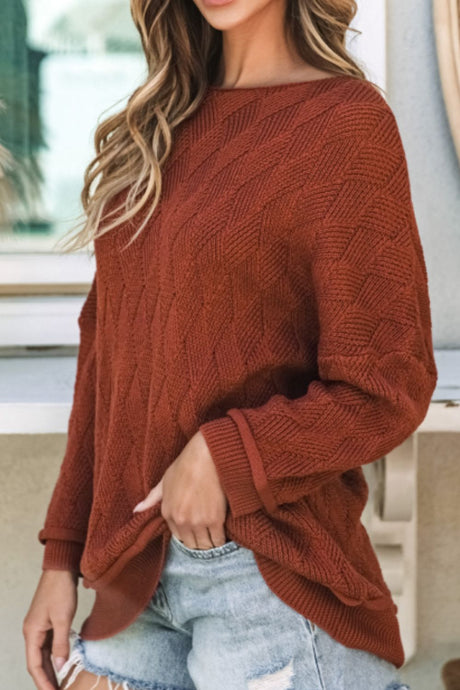 Diamond Round Neck Dropped Shoulder Sweater | Hanalas