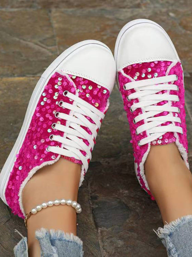 Sequin Round Toe Flat Sneakers | Hanalas