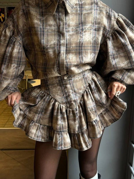 Lantern Sleeve Shirt and Ruffled Skirt Set | Hanalas