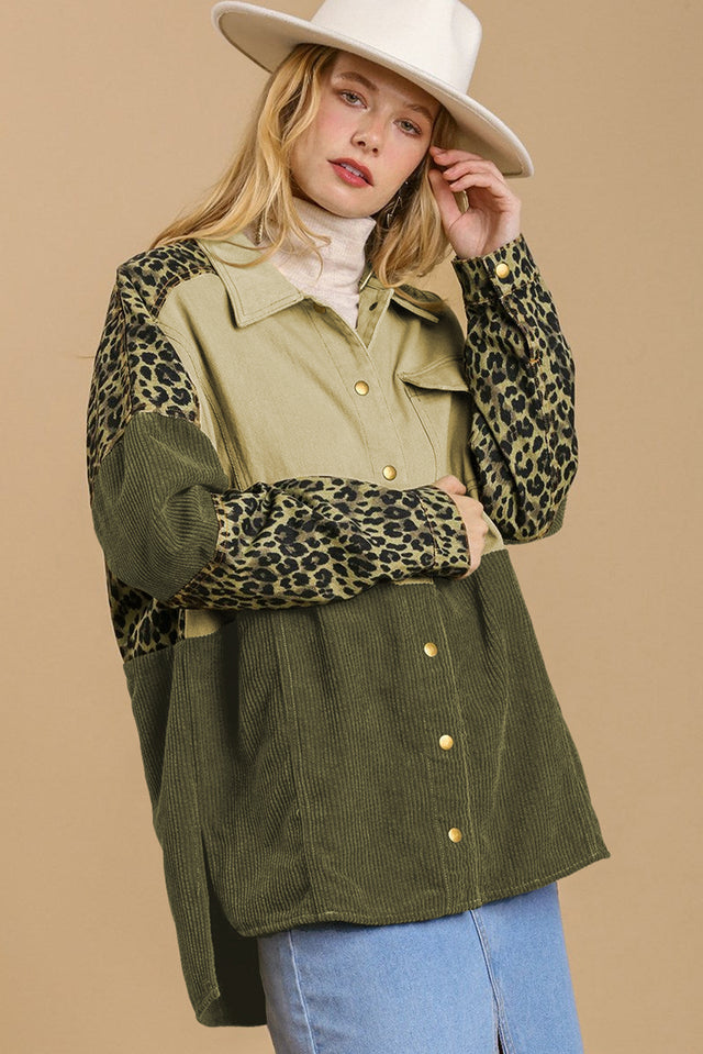 High-Low Leopard Snap Down Shacket | Hanalas