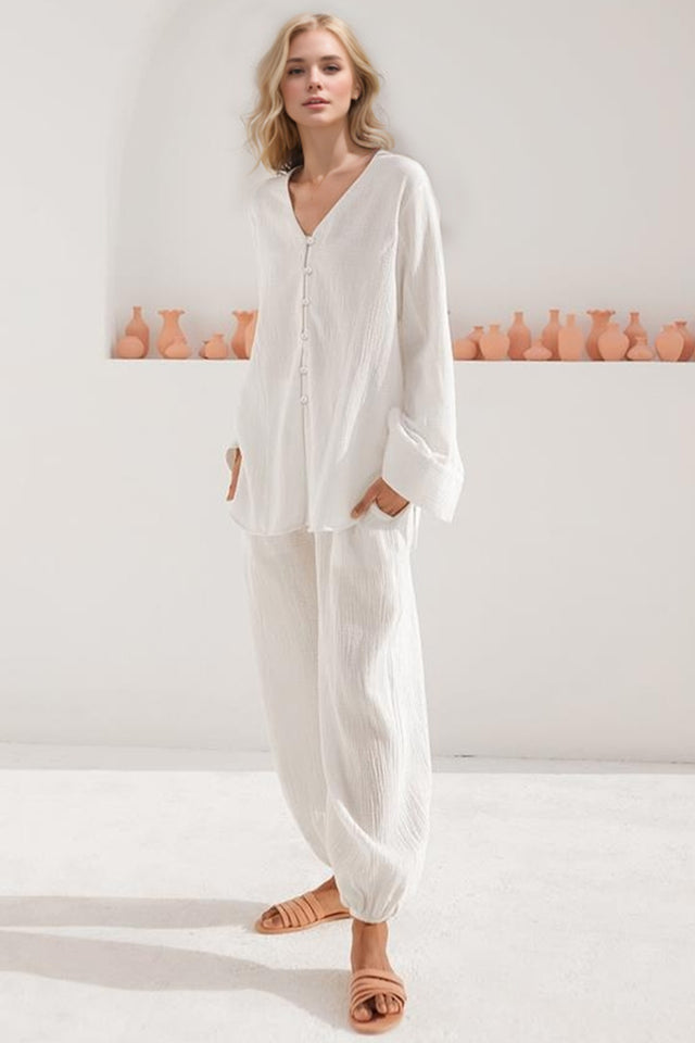 Basic Bae Buttery-Soft V-Neck Long Sleeve Top and Pants Set | Hanalas