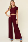 Double Take Full Size Round Neck Top and Pants Set | Hanalas