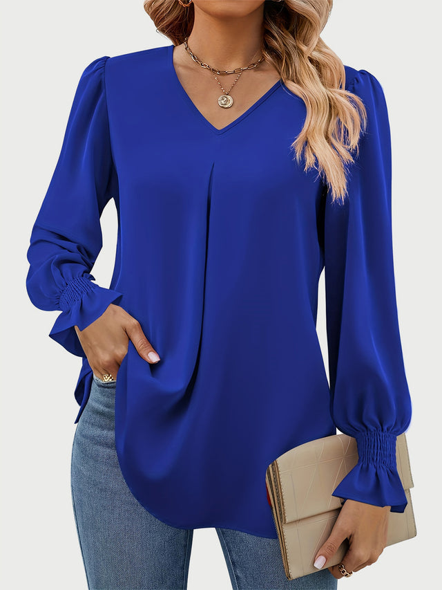 V-Neck Flounce Sleeve Top | Hanalas