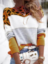 Leopard Color Block Round Neck Long Sleeve Sweater | Hanalas