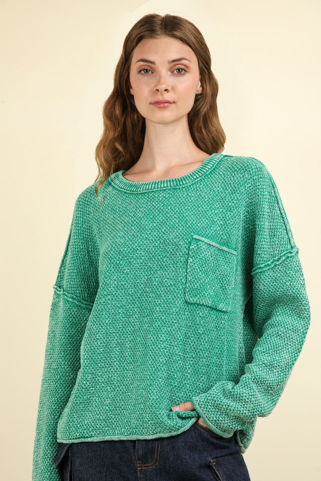 VERY J Mineral Washed Exposed Seam Sweater | Hanalas