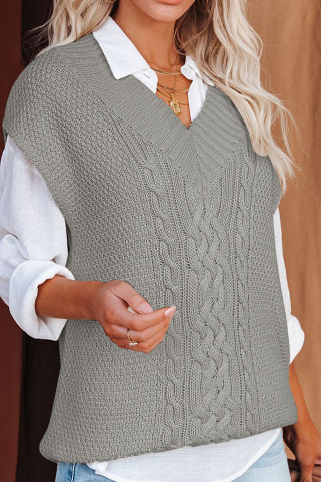 Cable-Knit V-Neck Sweater Vest | Hanalas