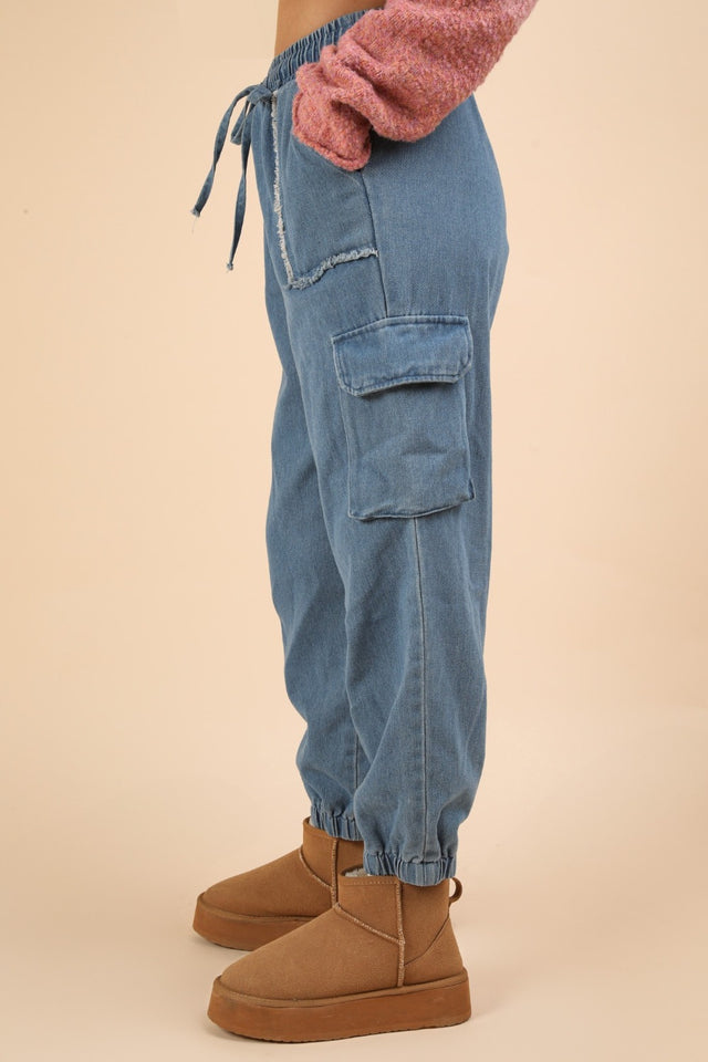 VERY J Washed Drawstring Jogger Cargo Jeans | Hanalas