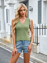 Ribbed Solid Color V-Neck Tank | Hanalas