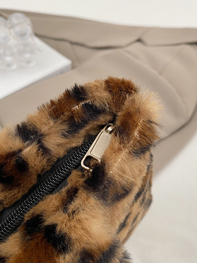 Leopard Fluff Handbag with Zip | Hanalas