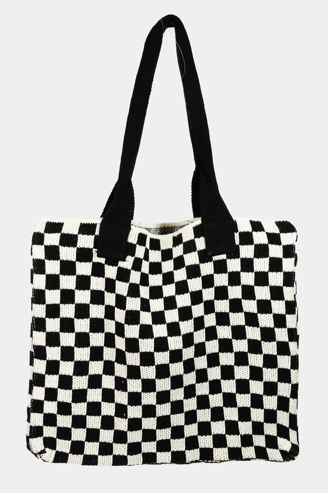 Fame Checkered Pattern Tote Bag | Hanalas