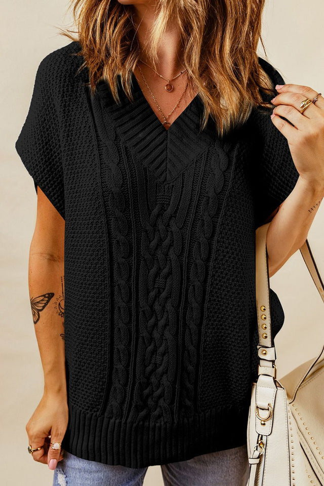 Cable-Knit V-Neck Sweater Vest | Hanalas