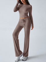 Devine Round Neck Long Sleeve Top and Drawstring Pants Set