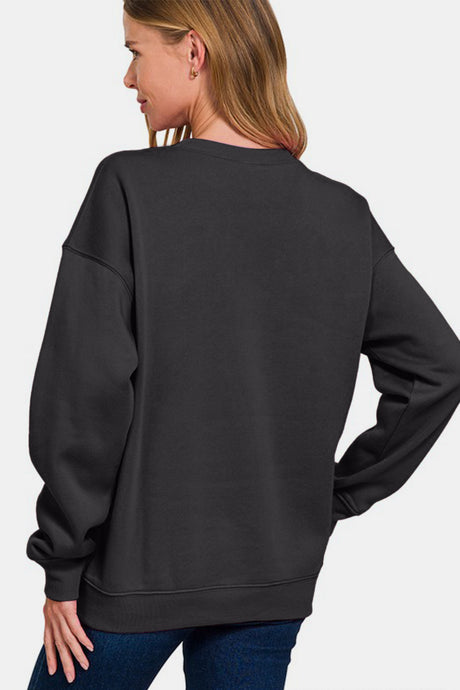 Zenana WEEKEND Round Neck Dropped Shoulder Sweatshirt | Hanalas