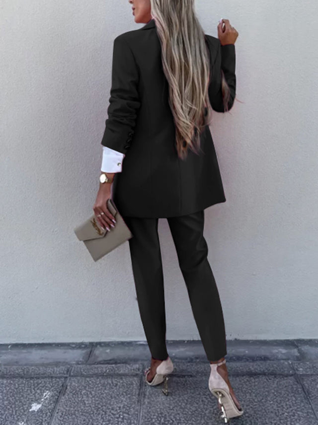 Lapel Collar Long Sleeve Blazer and Pants Set | Hanalas